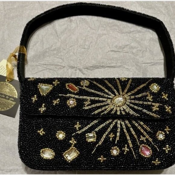 Made in India Tik Tok Viral Beaded Shoulder Bag Black Star Rhinestones Jewels - Picture 3 of 5